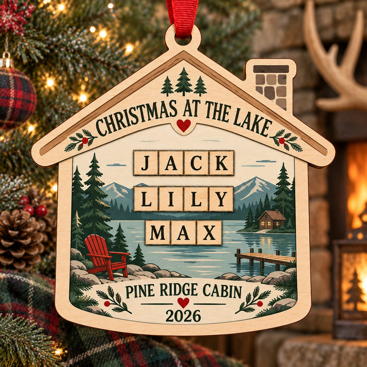 Personalized Lake House Family Wood Ornament - Custom Keepsake - image 1