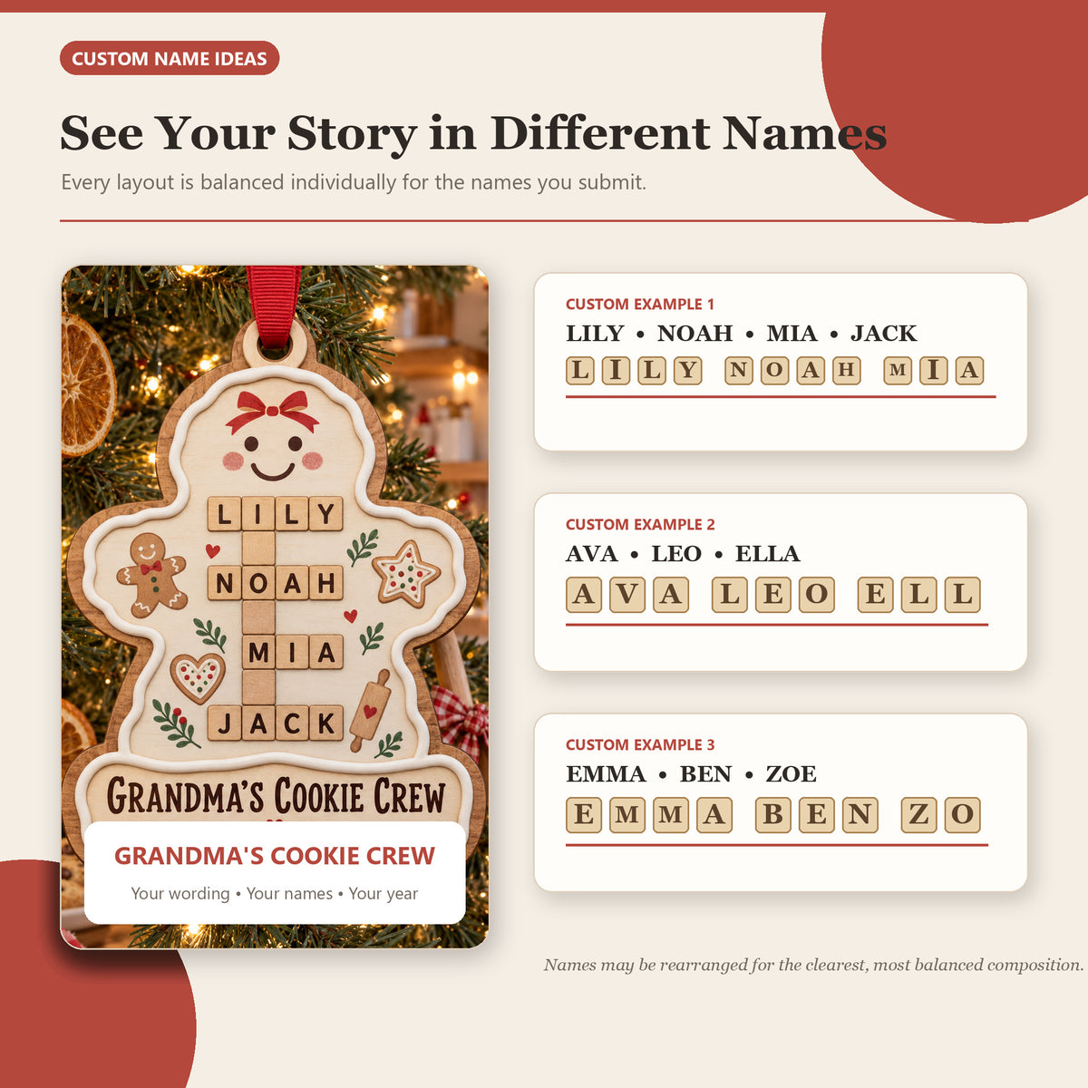 Personalized Grandmas Cookie Crew Wood Ornament - Custom Keepsake - image 2