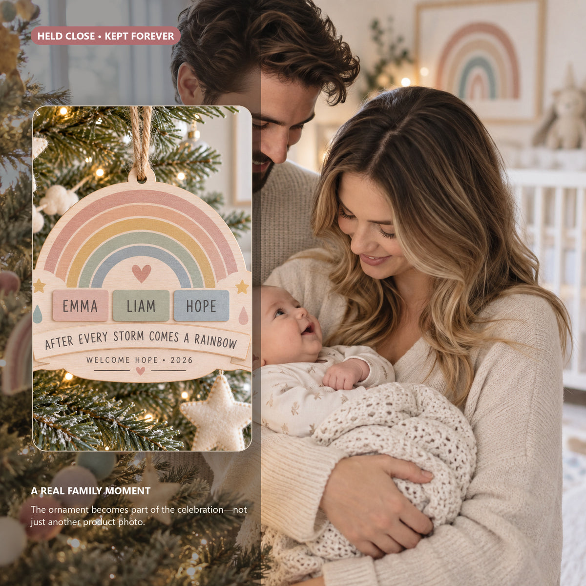 Personalized Rainbow Baby Family Wood Ornament - Custom Keepsake - image 4