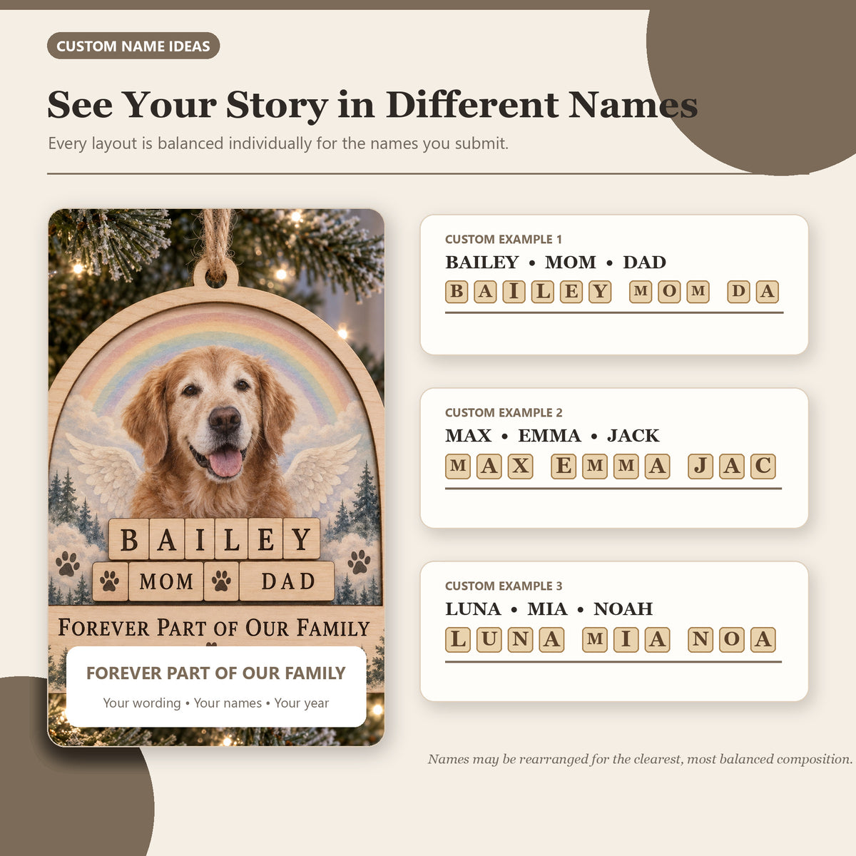 Personalized Pet Memorial Family Wood Ornament - Custom Keepsake - image 2