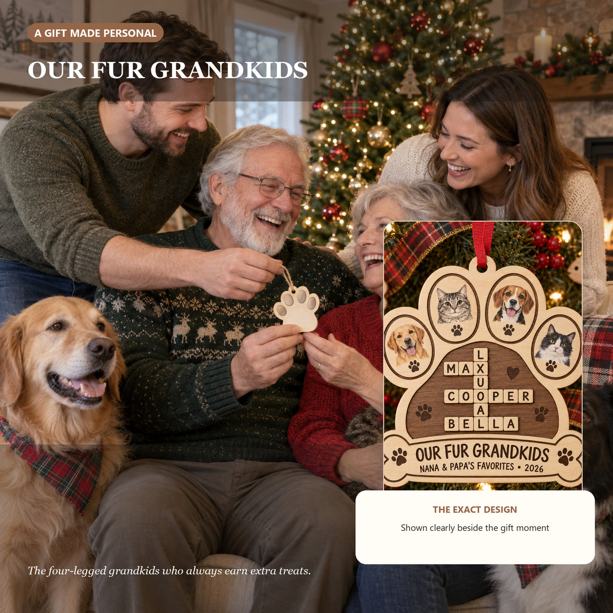 Personalized Fur Grandkids Wood Ornament - Custom Keepsake - image 3
