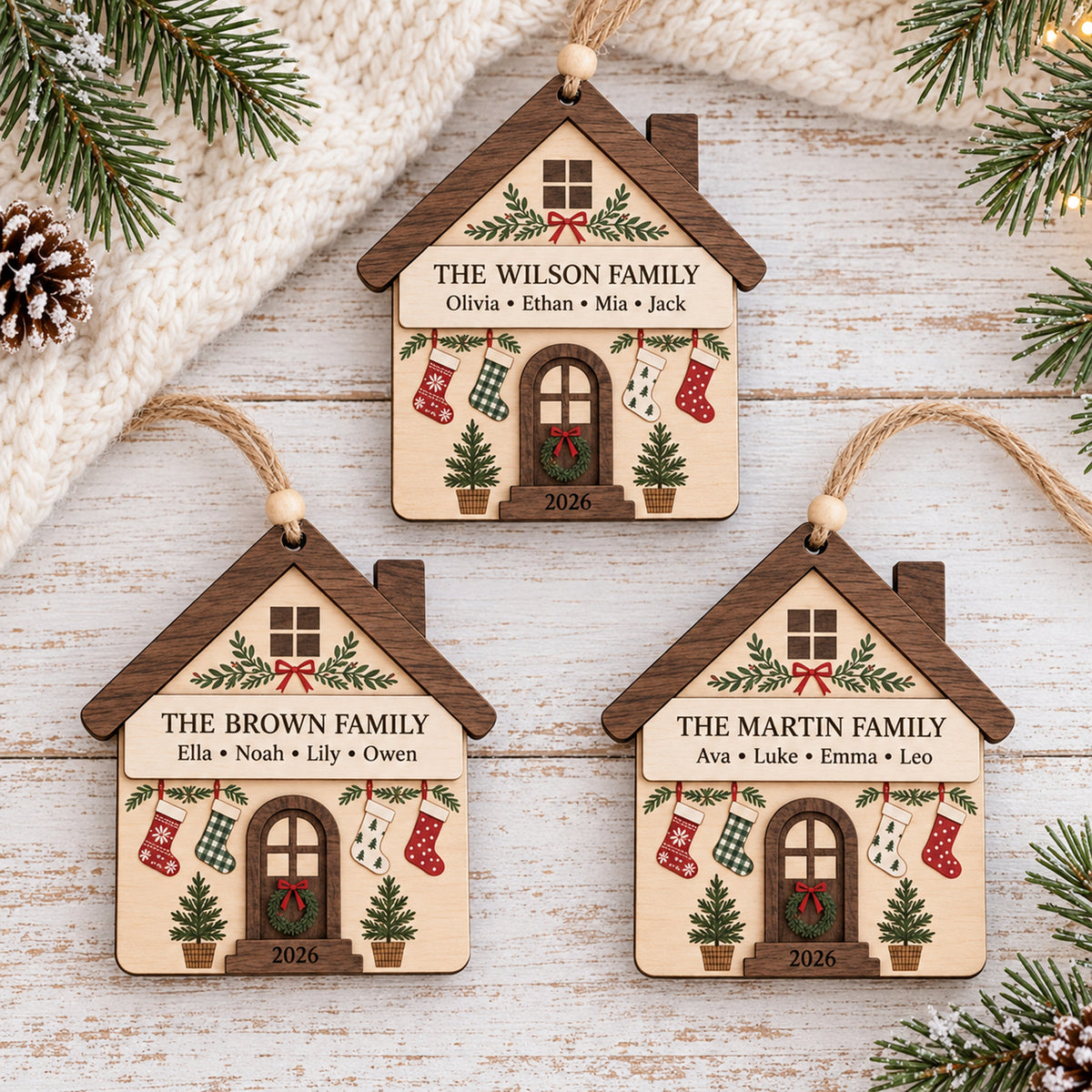Personalized Family Of Four House Wood Ornament - Custom Keepsake - image 2