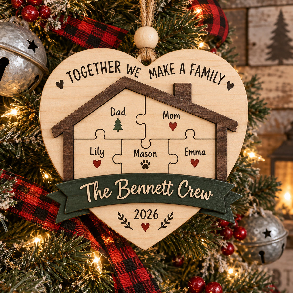 Personalized Blended Family Together Wood Ornament - Custom Keepsake - image 1