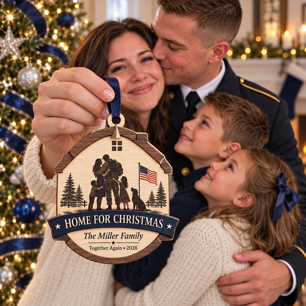 Personalized Military Family Home For Christmas Wood Ornament - Custom Keepsake - image 3