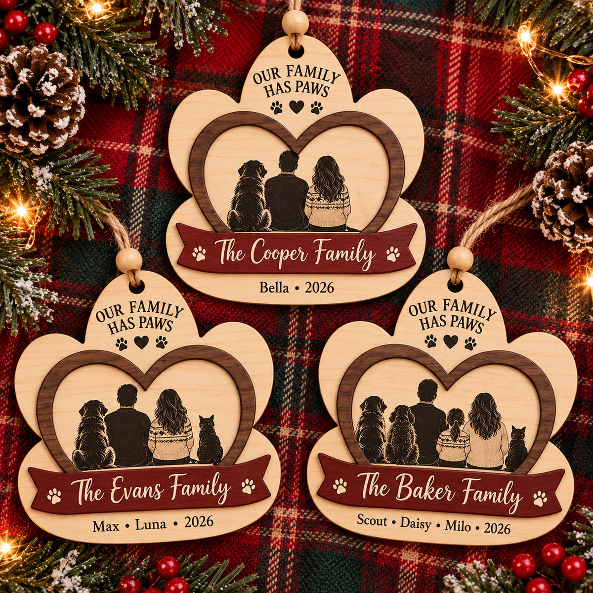 Personalized Family With Pets Wood Ornament - Custom Keepsake - image 2