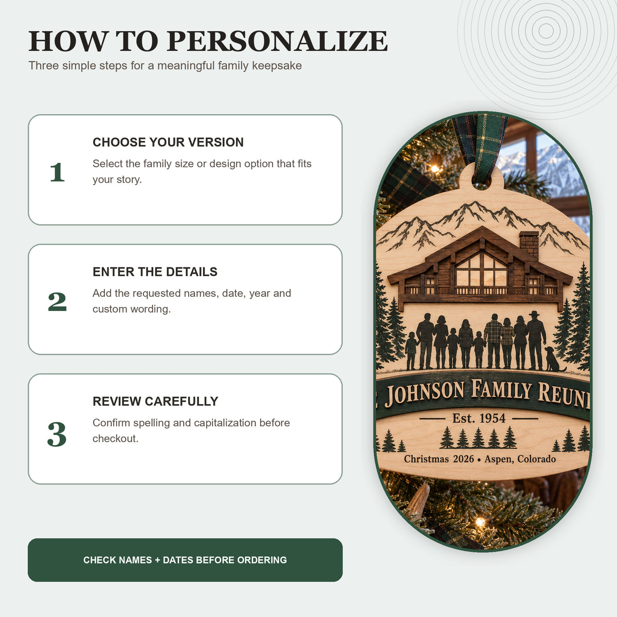 Personalized Family Reunion Lodge Wood Ornament - Custom Keepsake - image 6