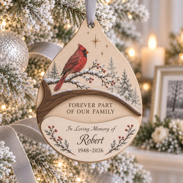 Personalized Family Memorial Cardinal Wood Ornament - Custom Keepsake - image 1