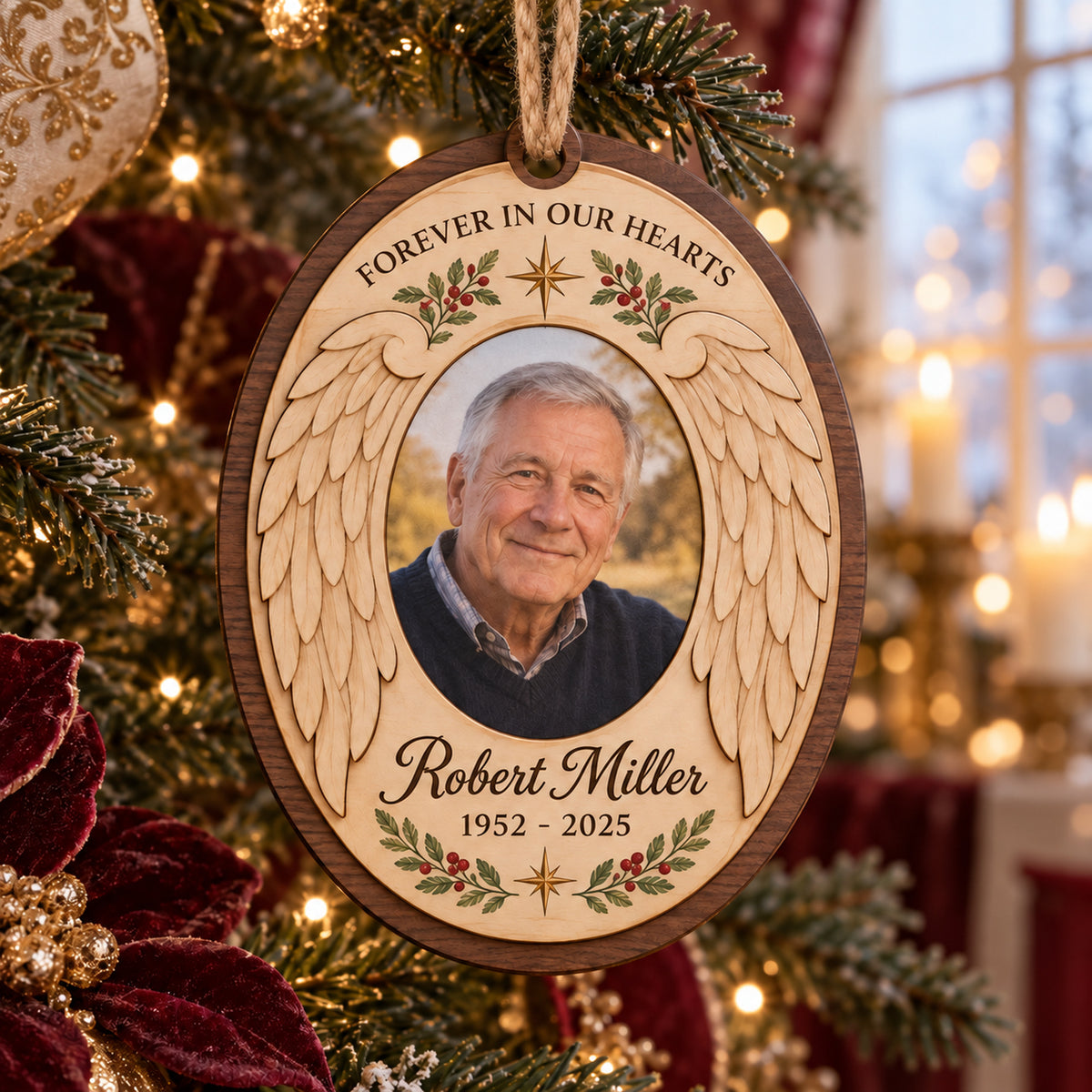 Personalized Personalized Memorial Photo Angel Wings Wood Ornament - Custom Keepsake - image 1