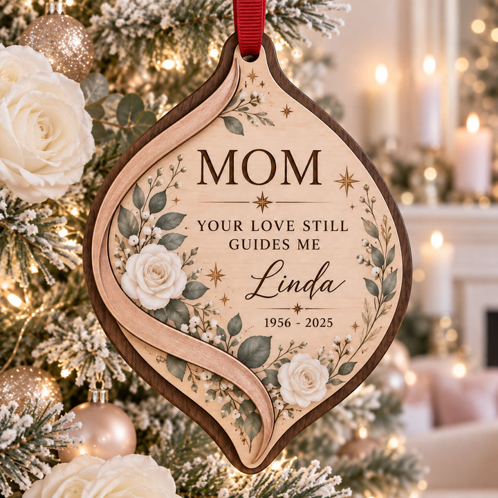 Personalized Loss Of Mom White Rose Wood Ornament - Custom Keepsake - image 1