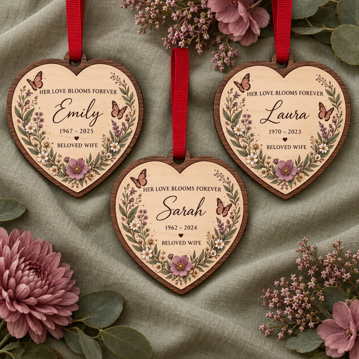 Personalized Loss Of Wife Wildflower Butterfly Wood Ornament - Custom Keepsake - image 2