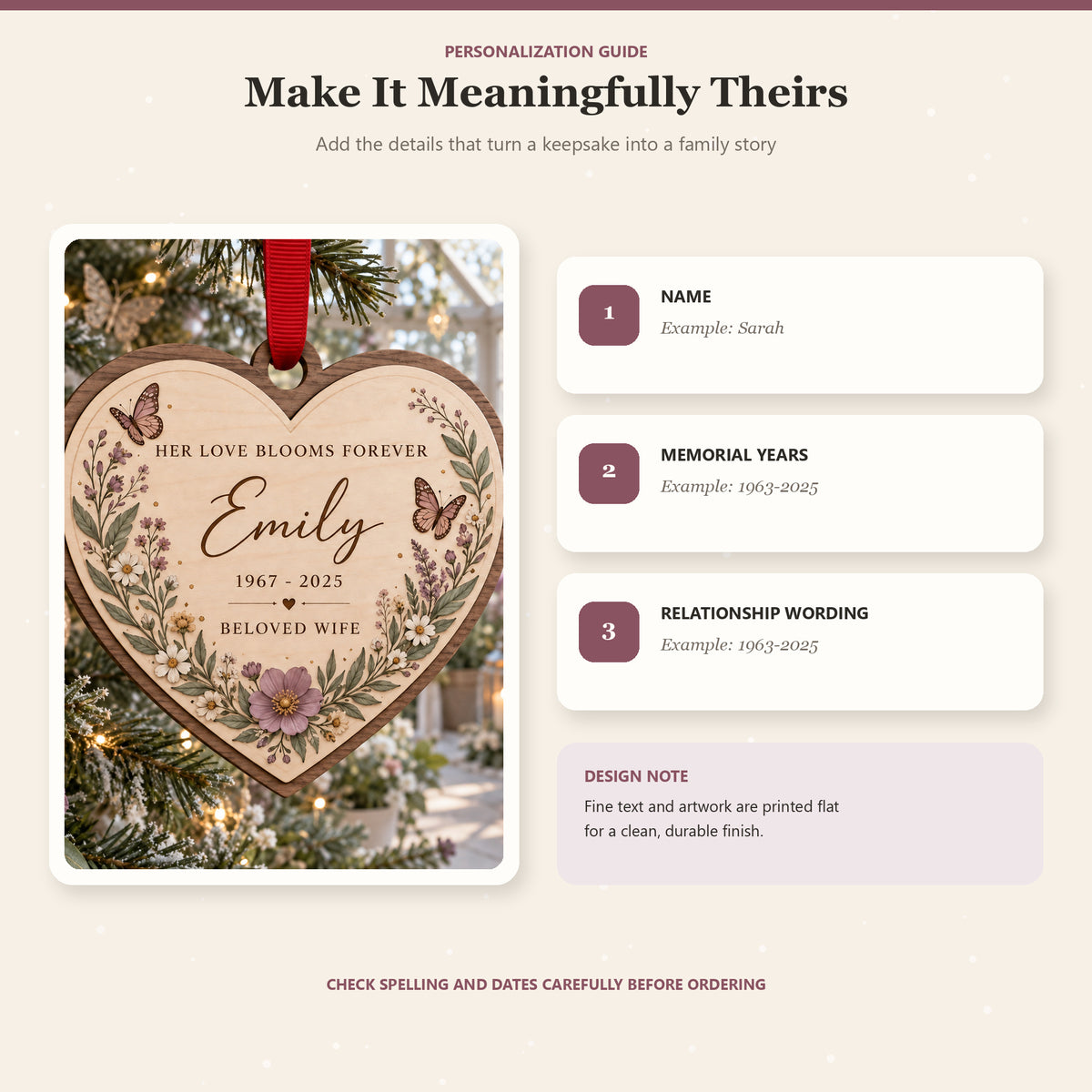 Personalized Loss Of Wife Wildflower Butterfly Wood Ornament - Custom Keepsake - image 5