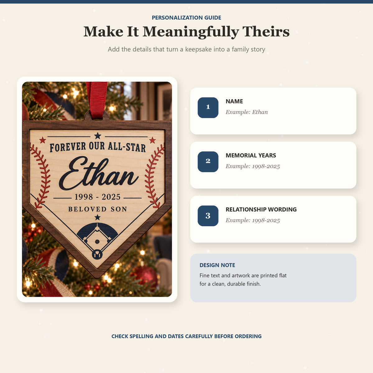 Personalized Son Baseball Memorial Wood Ornament - Custom Keepsake - image 5