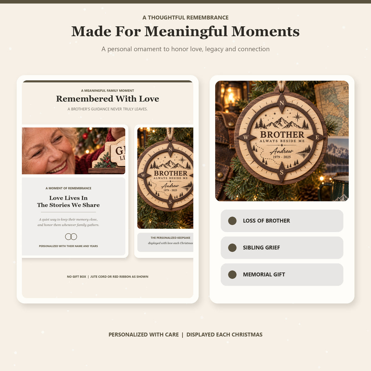Personalized Brother Compass Memorial Wood Ornament - Custom Keepsake - image 8