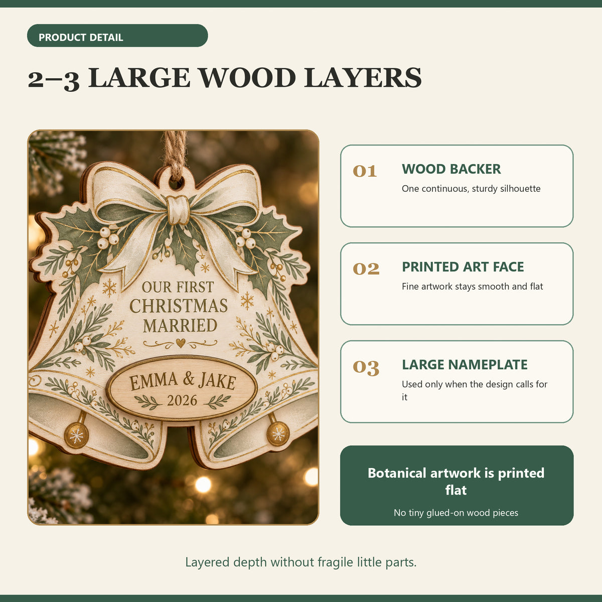 Personalized Wedding Bells Wood Ornament - Custom Keepsake - image 4