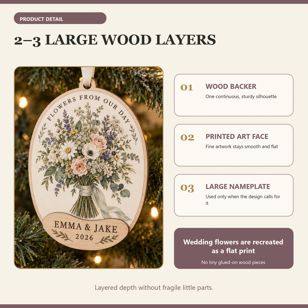 Personalized Bridal Bouquet Wood Ornament - Custom Keepsake - image 4