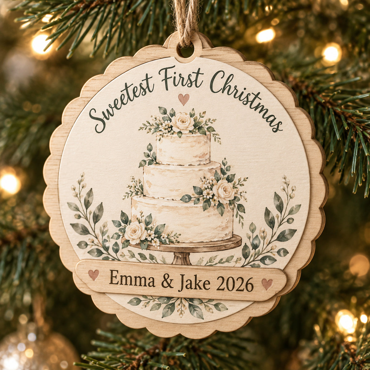 Personalized Wedding Cake Wood Ornament - Custom Keepsake - image 1