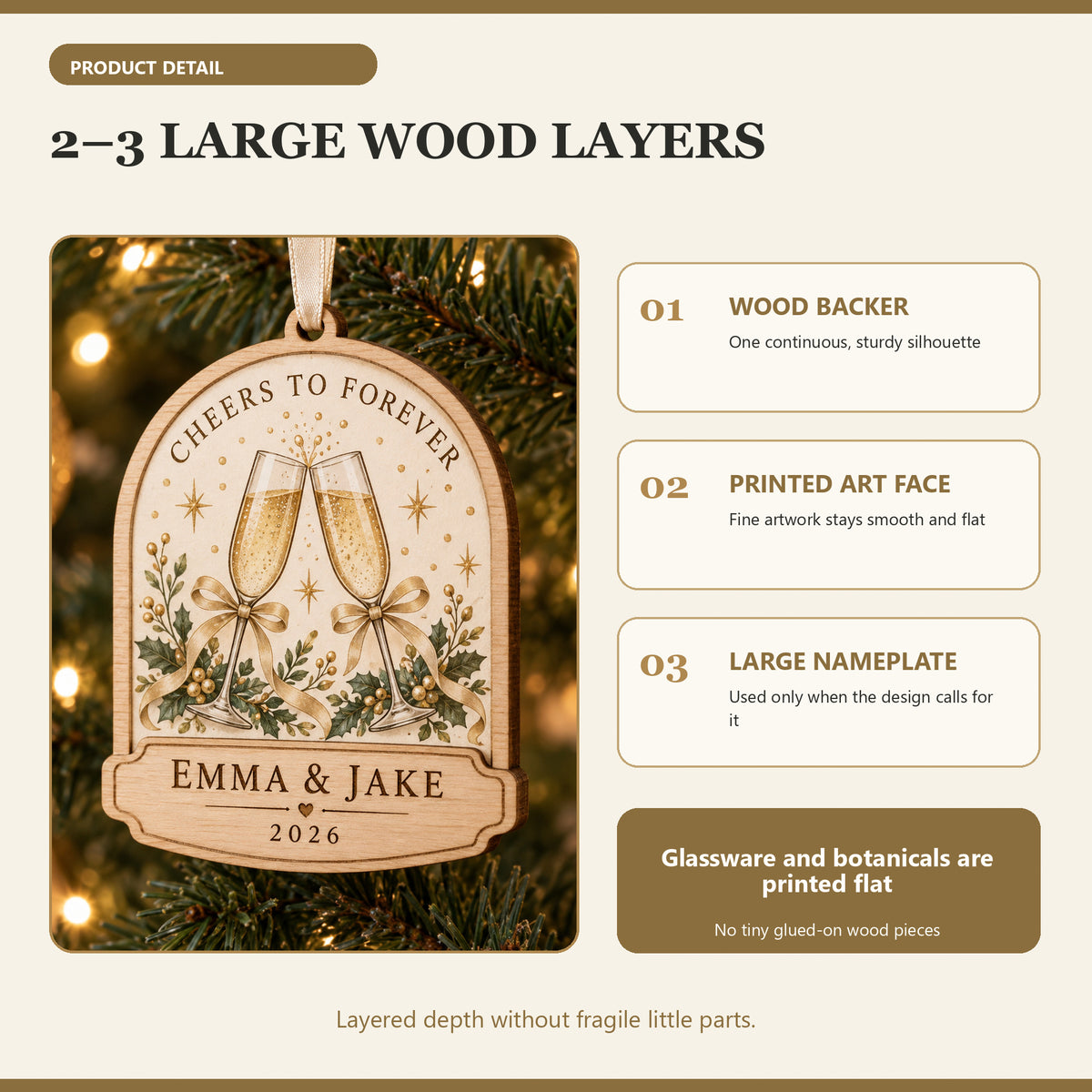Personalized Champagne Toast Wood Ornament - Custom Keepsake - image 4