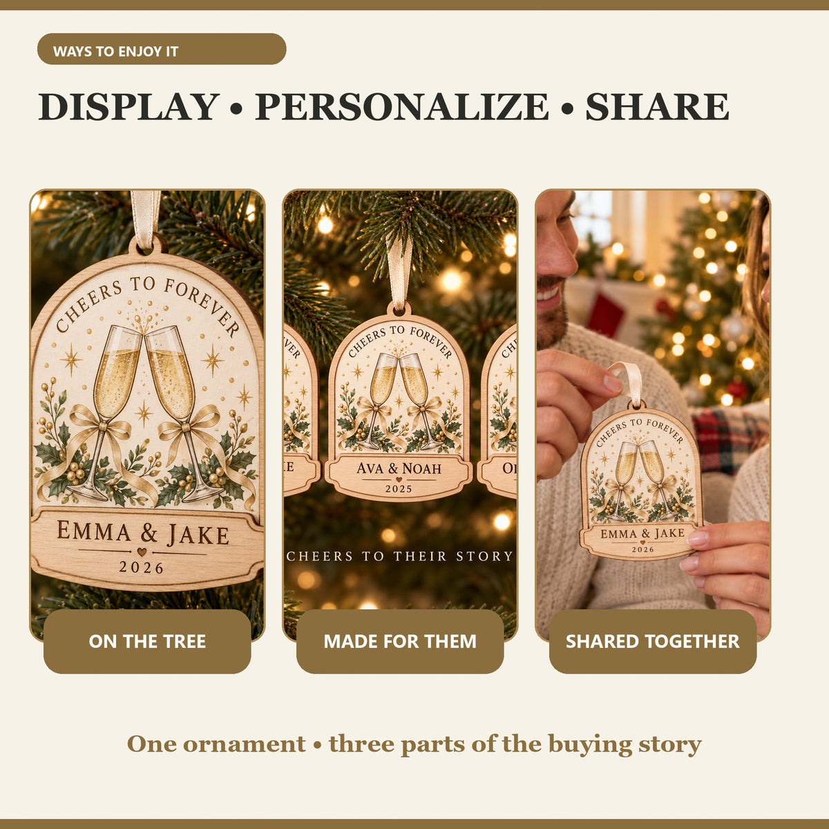 Personalized Champagne Toast Wood Ornament - Custom Keepsake - image 7