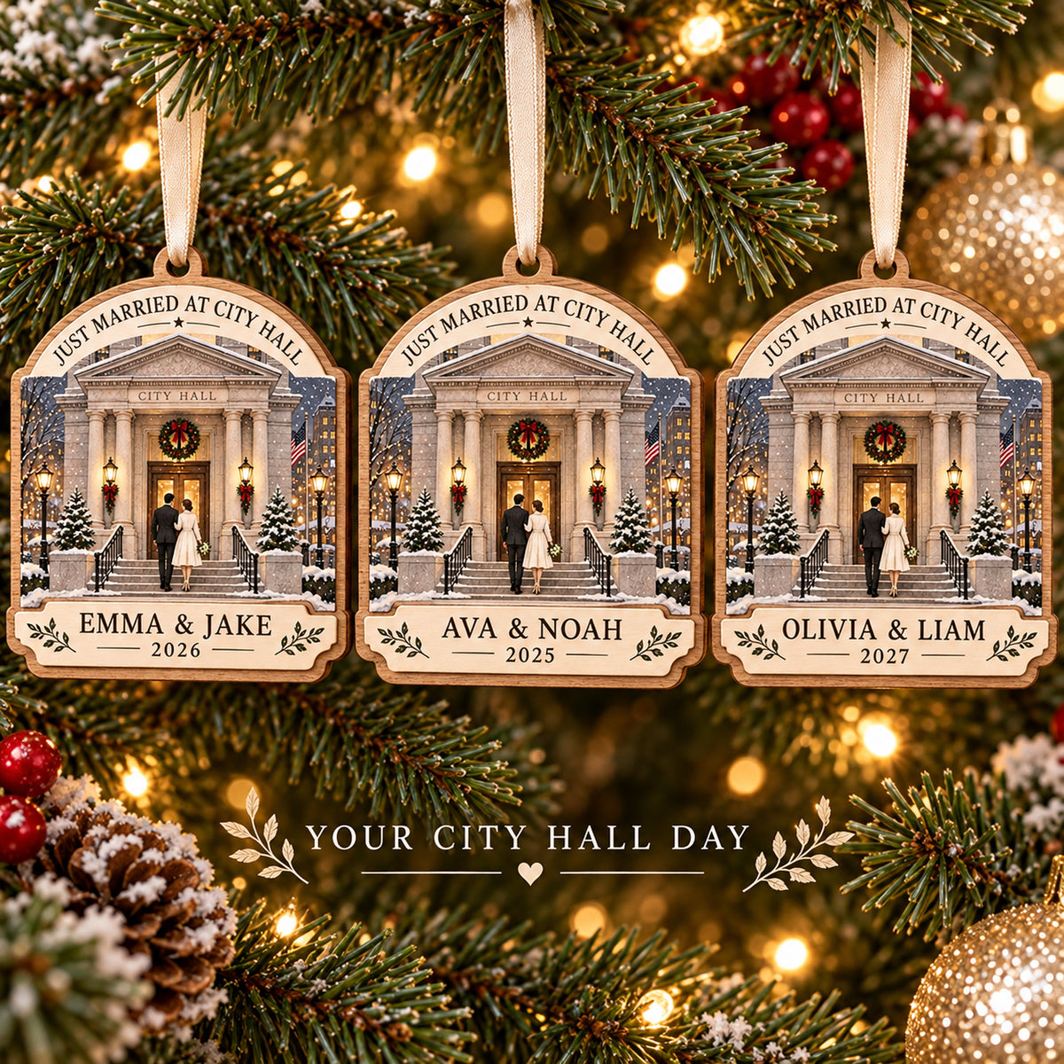 Personalized Courthouse Wedding Wood Ornament - Custom Keepsake - image 2