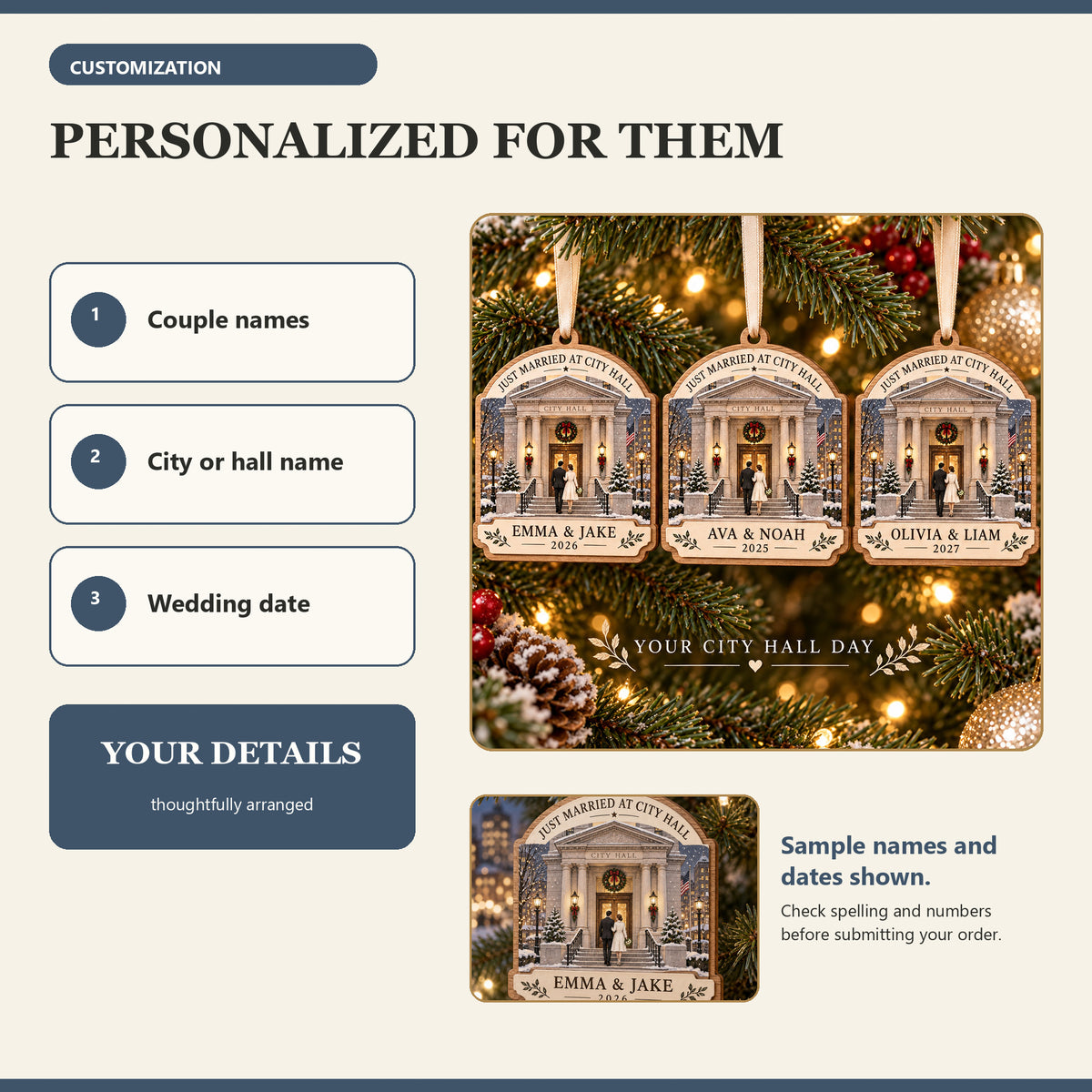 Personalized Courthouse Wedding Wood Ornament - Custom Keepsake - image 5