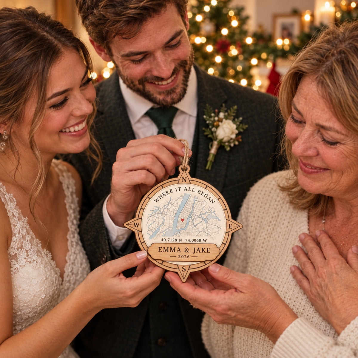 Personalized Wedding Coordinates Wood Ornament - Custom Keepsake - image 3