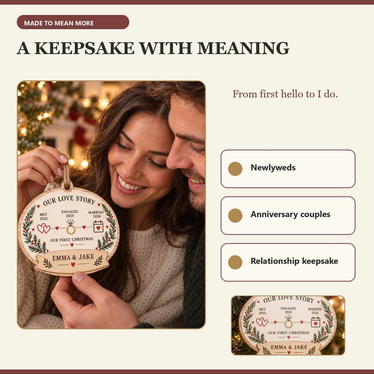 Personalized Love Story Timeline Wood Ornament - Custom Keepsake - image 8
