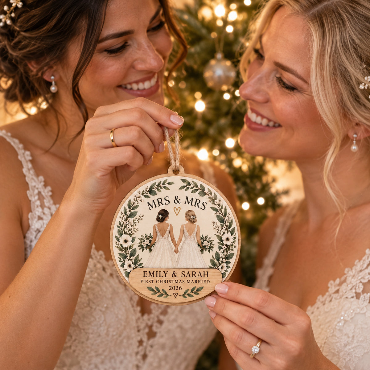 Personalized Mrs And Mrs Wood Ornament - Custom Keepsake - image 3