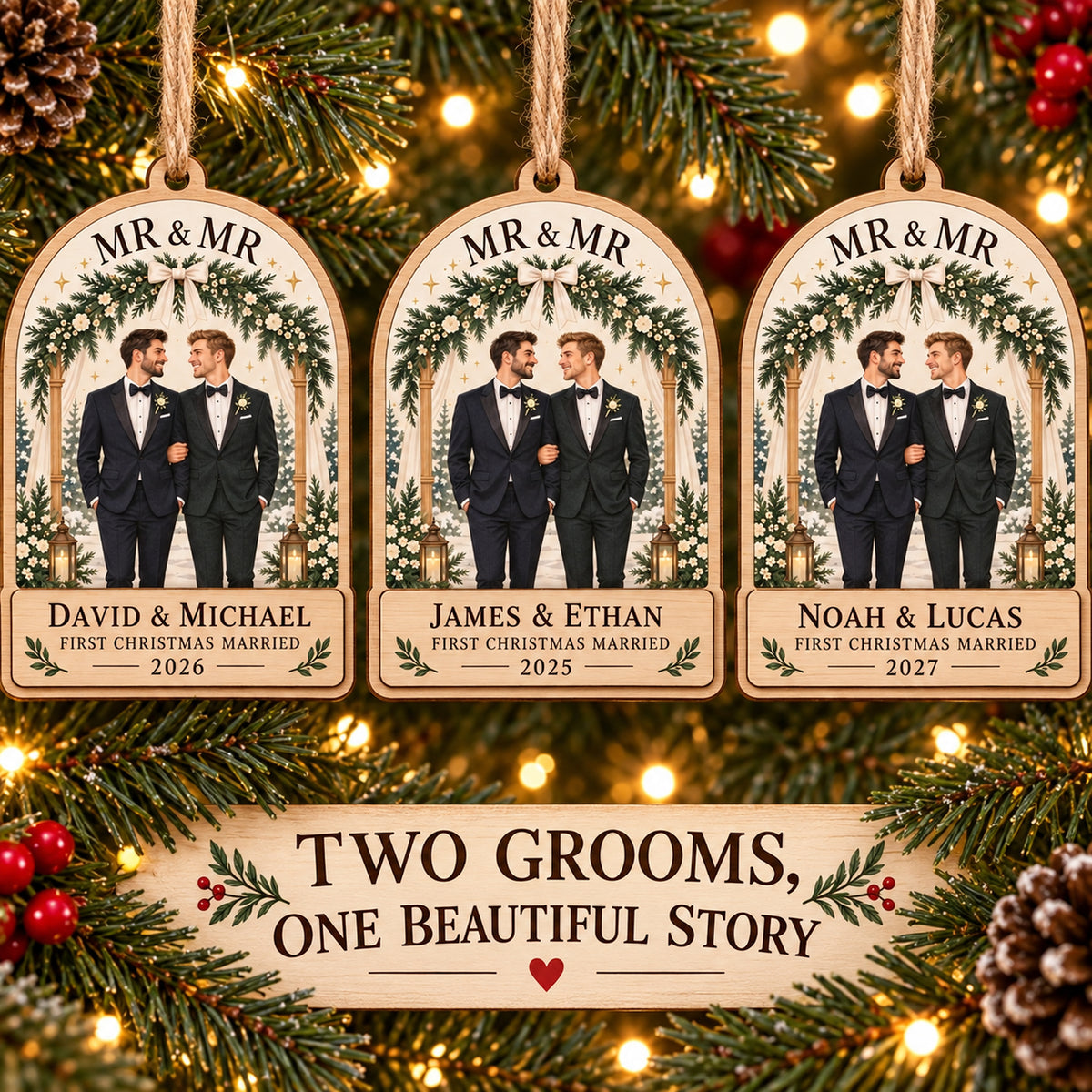 Personalized Mr And Mr Wood Ornament - Custom Keepsake - image 2