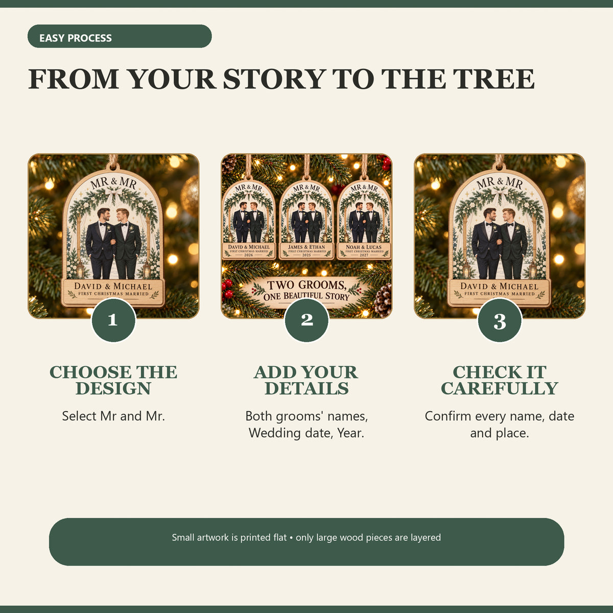 Personalized Mr And Mr Wood Ornament - Custom Keepsake - image 6