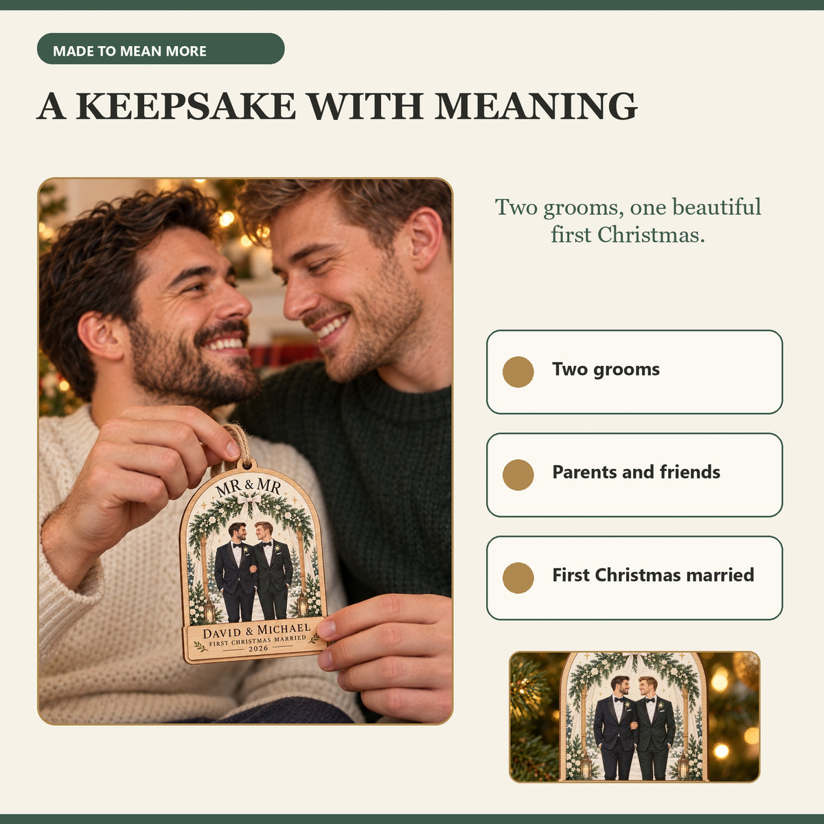 Personalized Mr And Mr Wood Ornament - Custom Keepsake - image 8