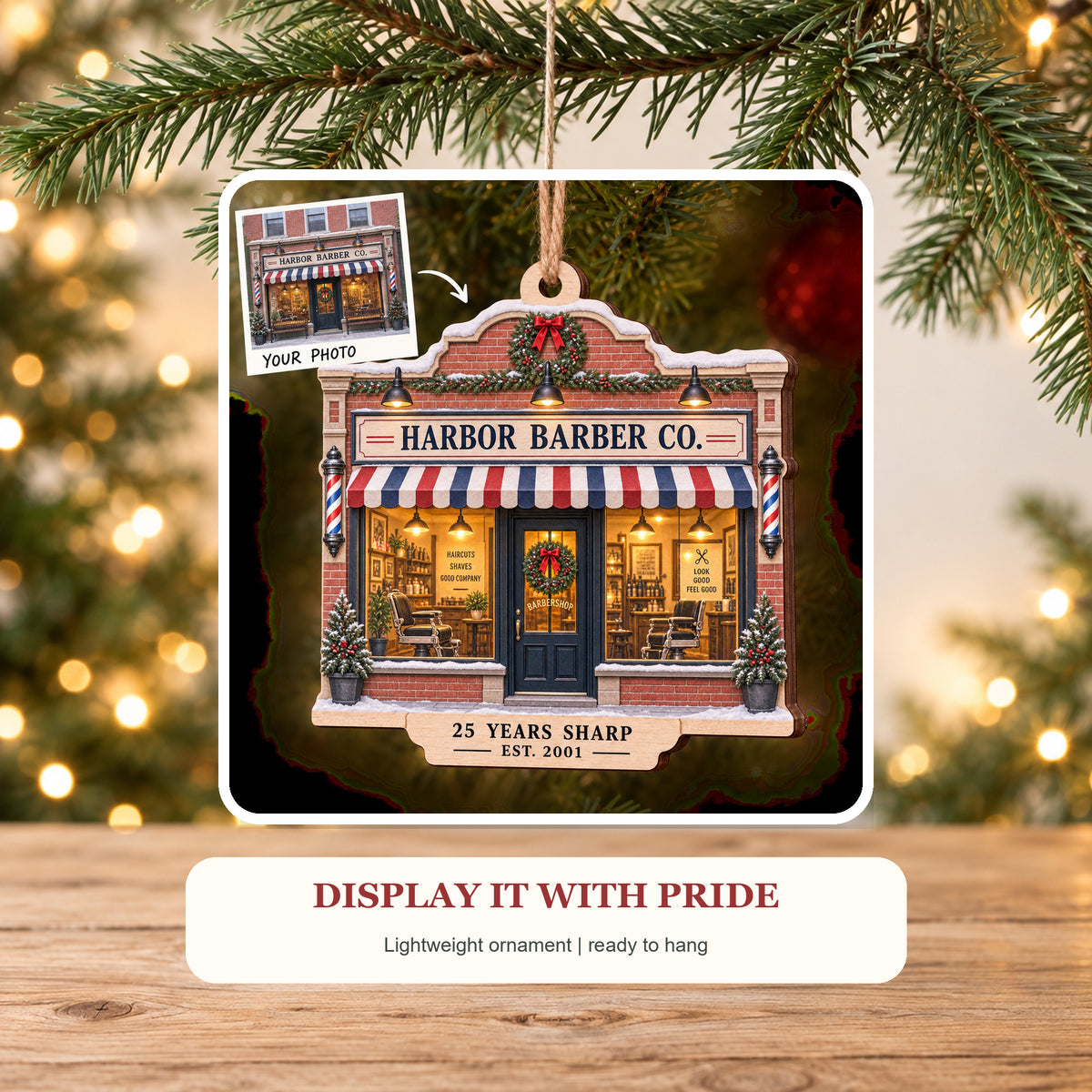 Personalized Barber Shop Anniversary Wood Ornament - Custom Keepsake - image 6
