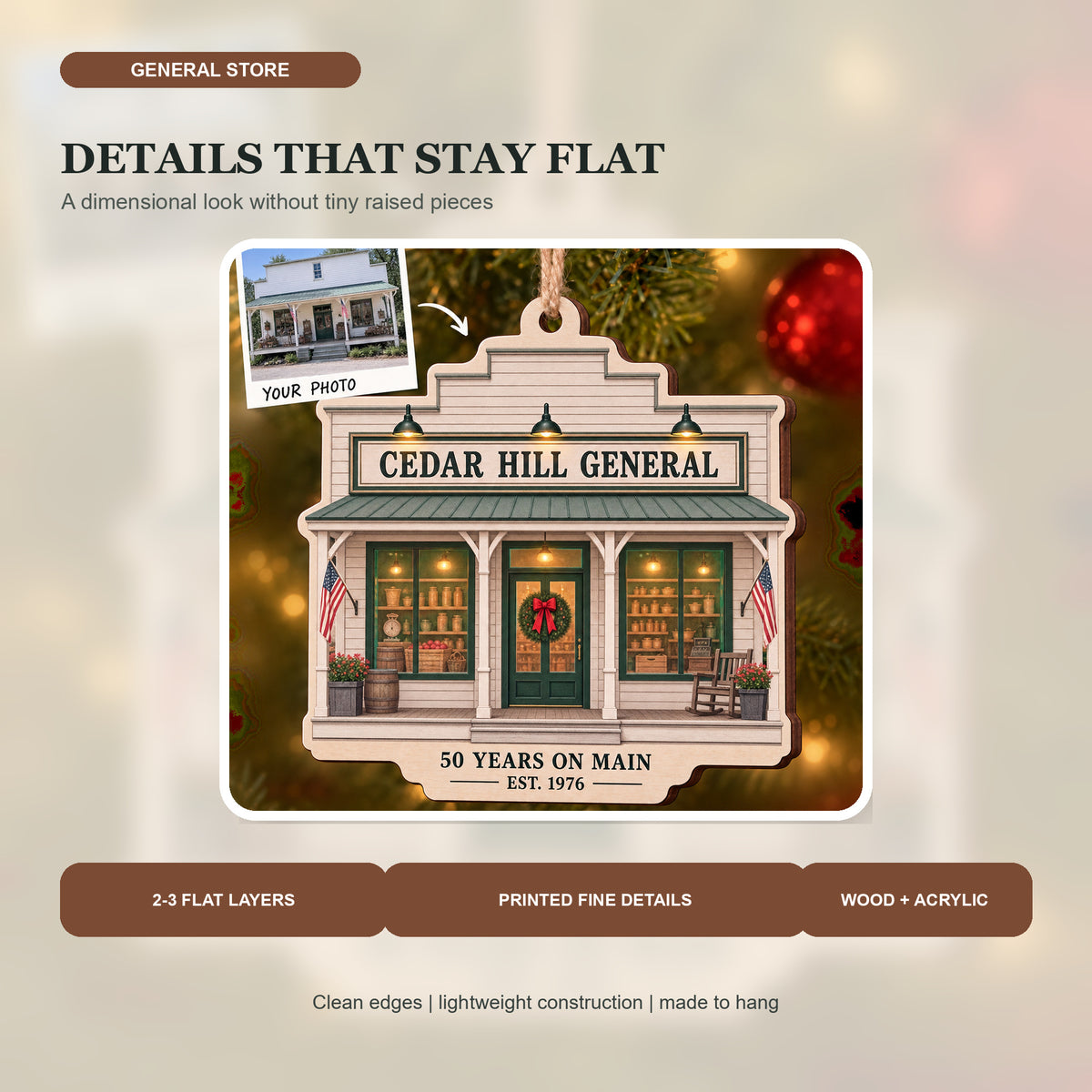 Personalized General Store Anniversary Wood Ornament - Custom Keepsake - image 3