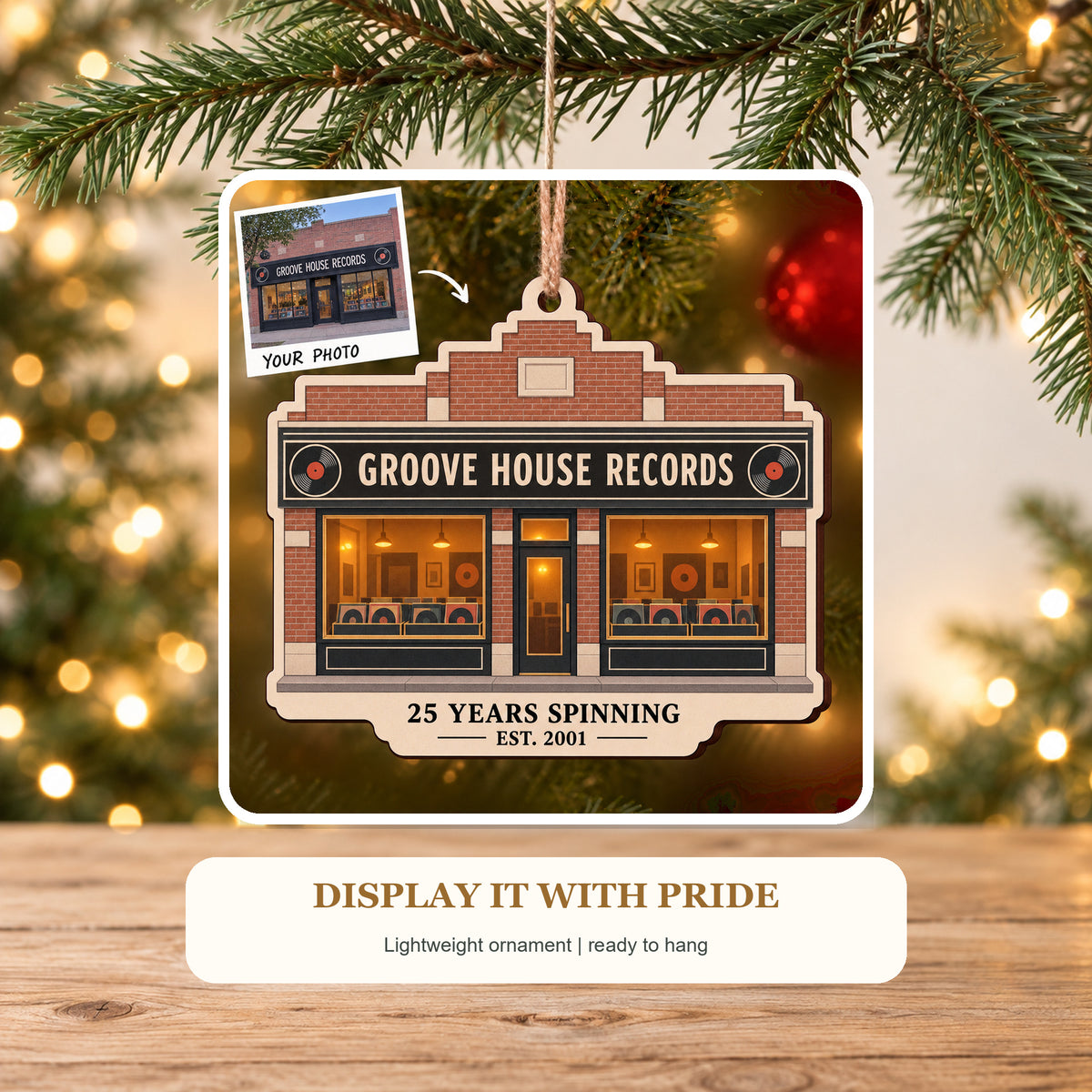 Personalized Record Store Anniversary Wood Ornament - Custom Keepsake - image 6