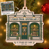 Personalized Apothecary Anniversary Storefront Wood Ornament - Custom Keepsake - image 1