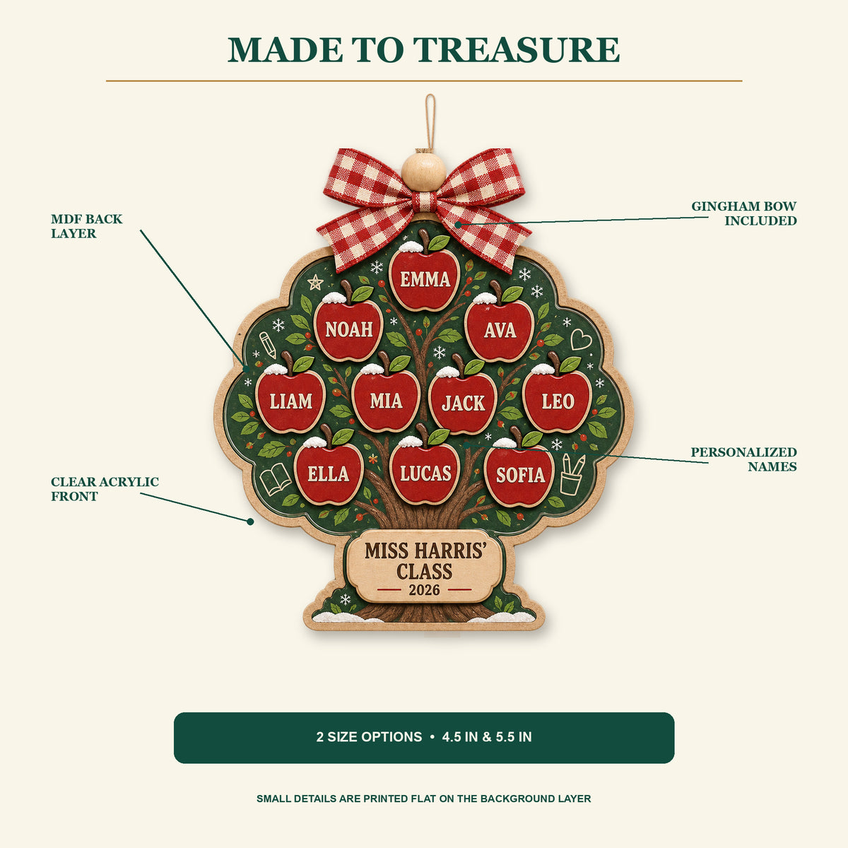 Personalized Apple Tree Classroom Acrylic Ornament - Custom Names Keepsake - image 2