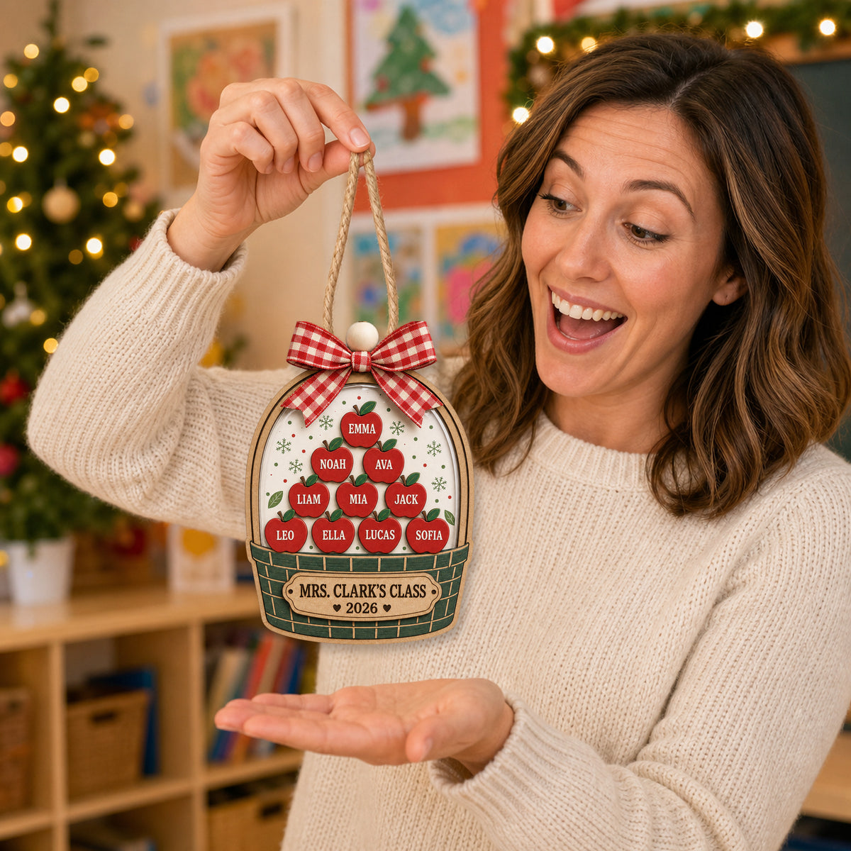 Personalized Apple Basket Acrylic Ornament - Custom Names Keepsake - image 4