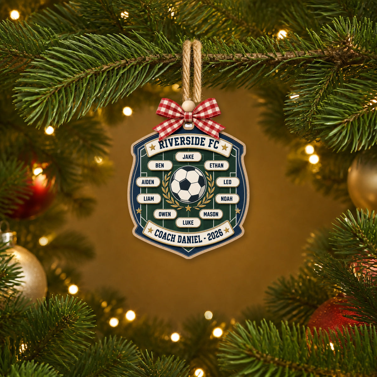 Personalized Soccer Classic Badge Acrylic Ornament - Custom Names Keepsake - image 3