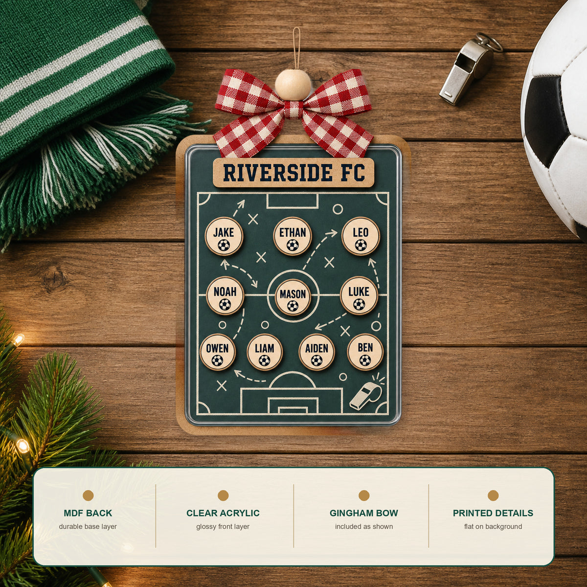 Personalized Soccer Tactics Board Acrylic Ornament - Custom Names Keepsake - image 6
