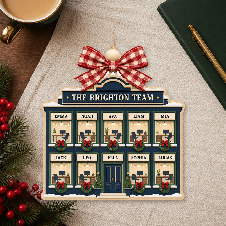 Personalized Team Office Building Acrylic Ornament - Custom Names Keepsake - image 1