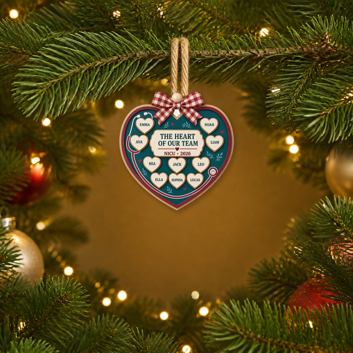 Personalized Healthcare Heart Stethoscope Acrylic Ornament - Custom Names Keepsake - image 3