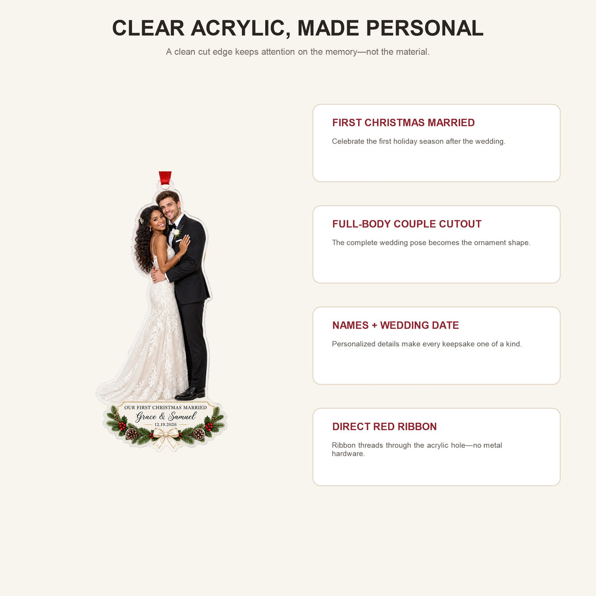 Personalized Newlywed First Christmas Photo Acrylic Ornament - Custom Couple Keepsake - image 4