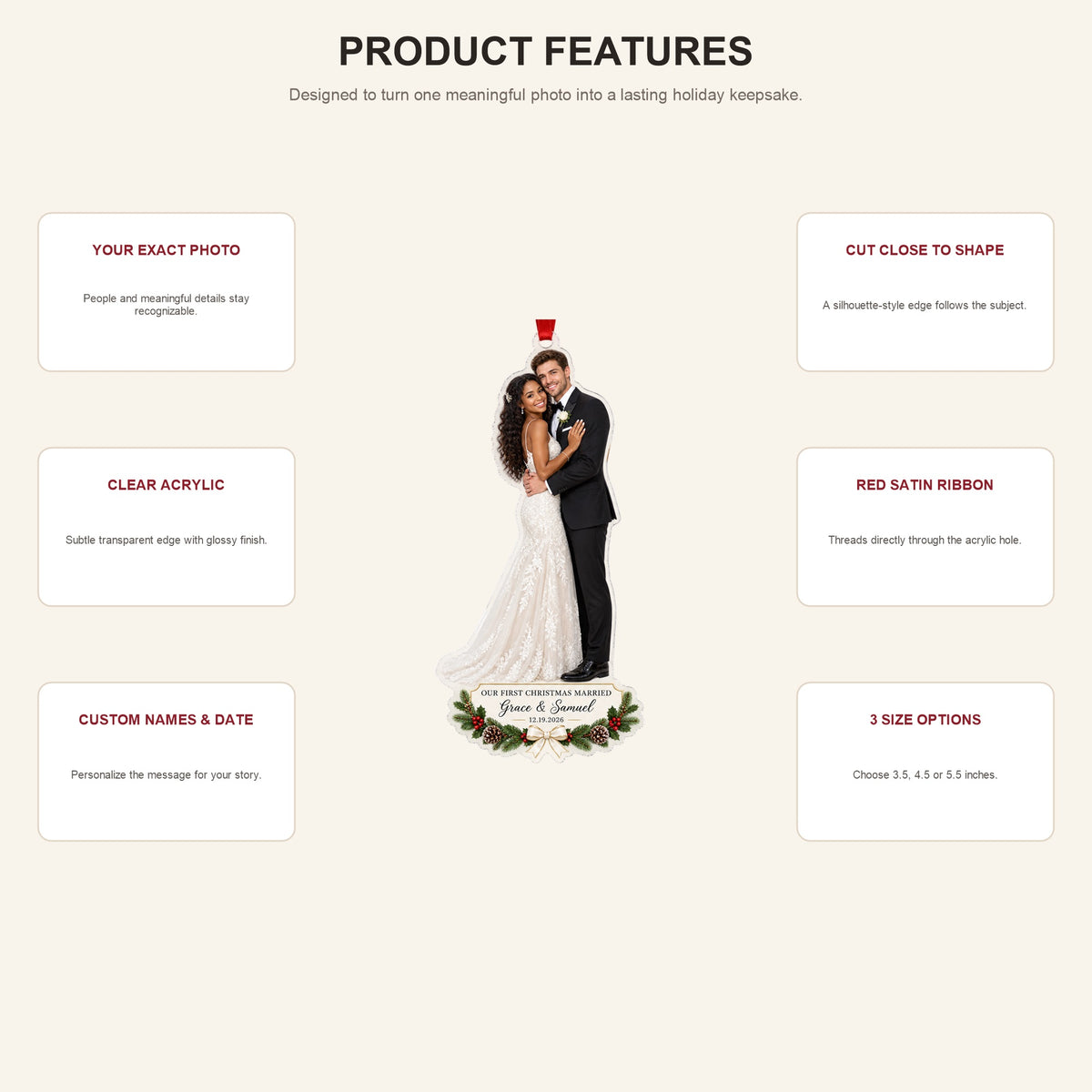 Personalized Newlywed First Christmas Photo Acrylic Ornament - Custom Couple Keepsake - image 7