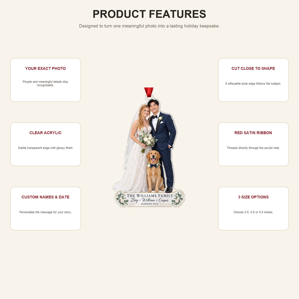 Personalized Bride Groom With Pet Photo Acrylic Ornament - Custom Couple Keepsake - image 7