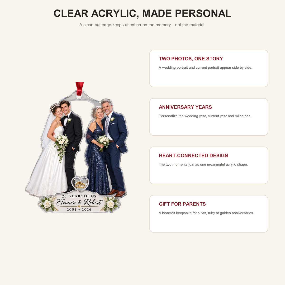 Personalized Anniversary Then Now Photo Acrylic Ornament - Custom Couple Keepsake - image 4