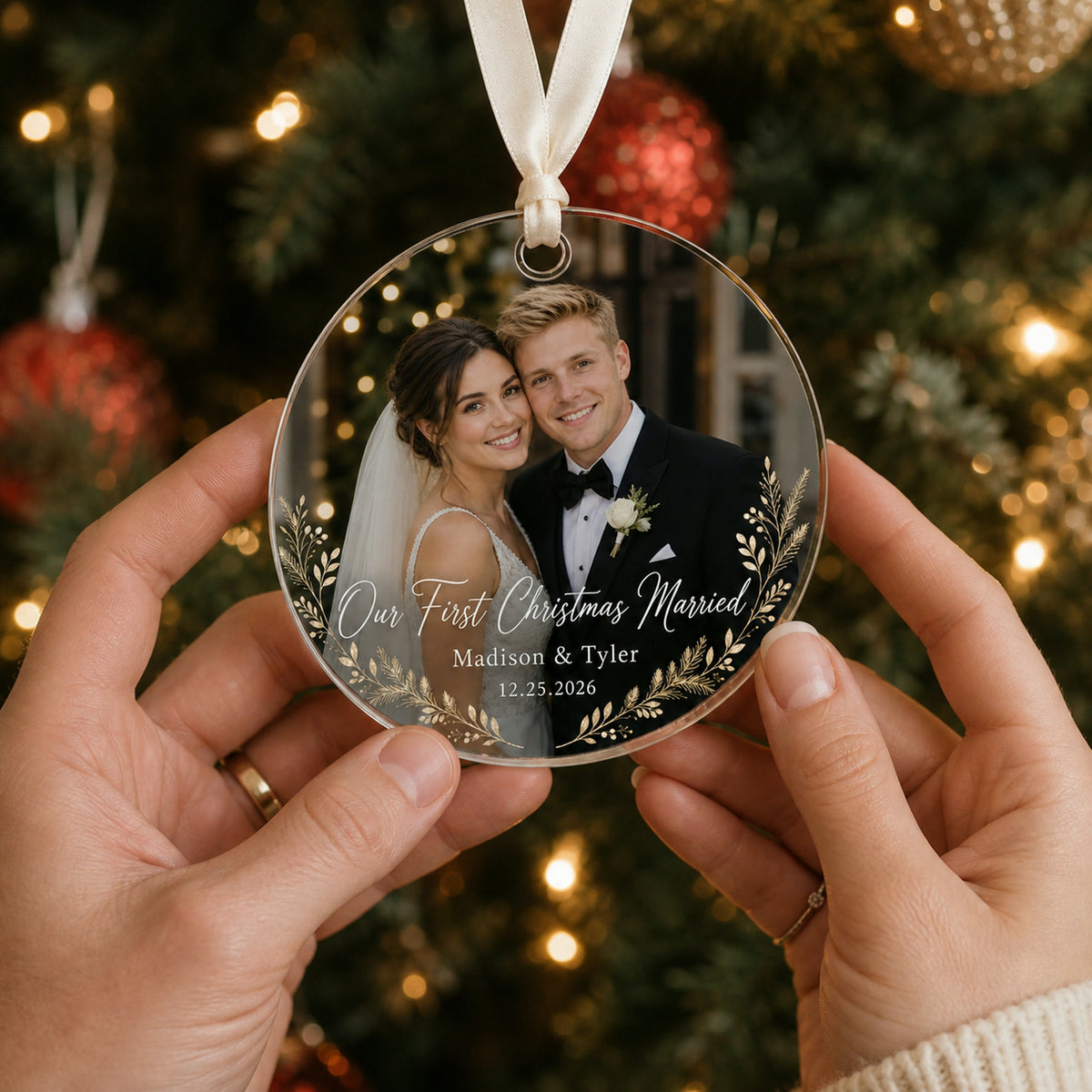 Personalized First Christmas Married Photo Acrylic Ornament - Custom Couple Keepsake - image 8