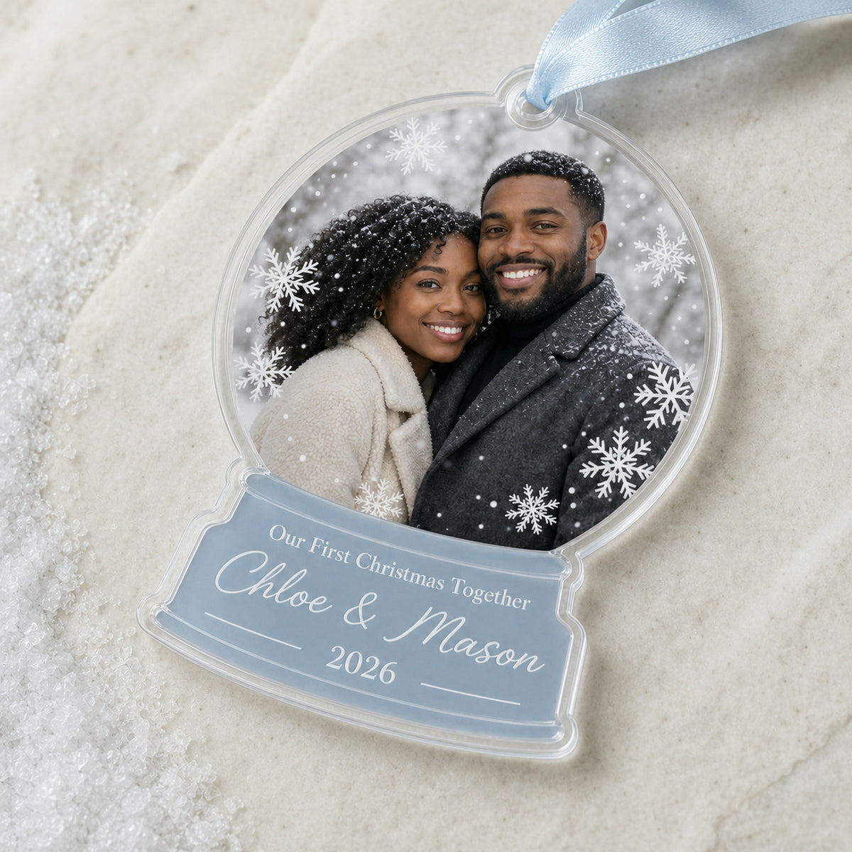 Personalized Snow Globe Couple Photo Acrylic Ornament - Custom Couple Keepsake - image 7