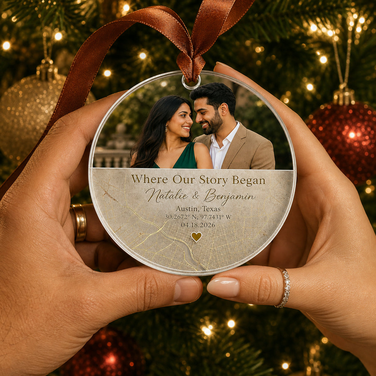 Personalized Love Map Coordinates Photo Acrylic Ornament - Custom Couple Keepsake - image 8
