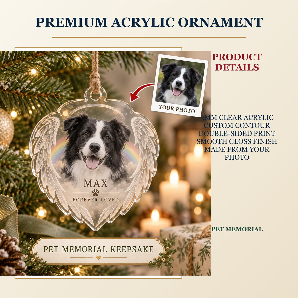 Personalized Pet Memorial Acrylic Ornament - Custom Photo Keepsake - image 2