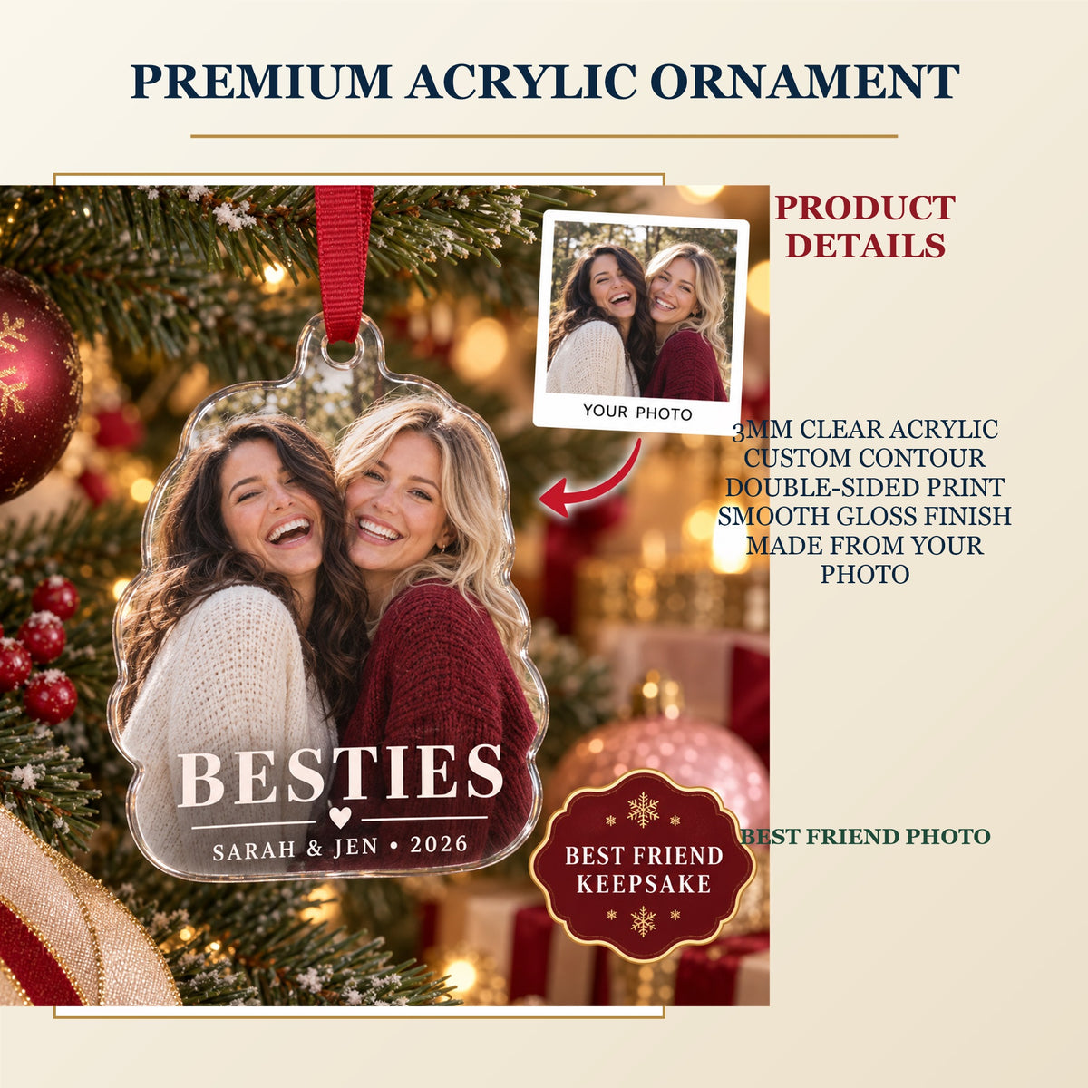 Personalized Best Friends Acrylic Ornament - Custom Photo Keepsake - image 2