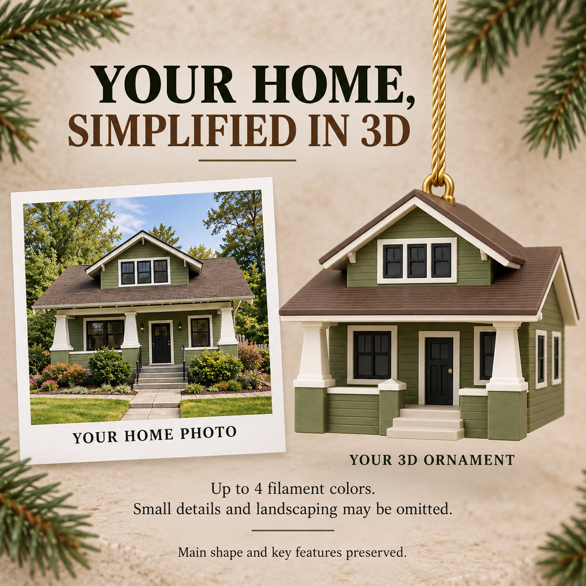 Personalized Craftsman Bungalow 3D Ornament - Custom Christmas Keepsake - image 4